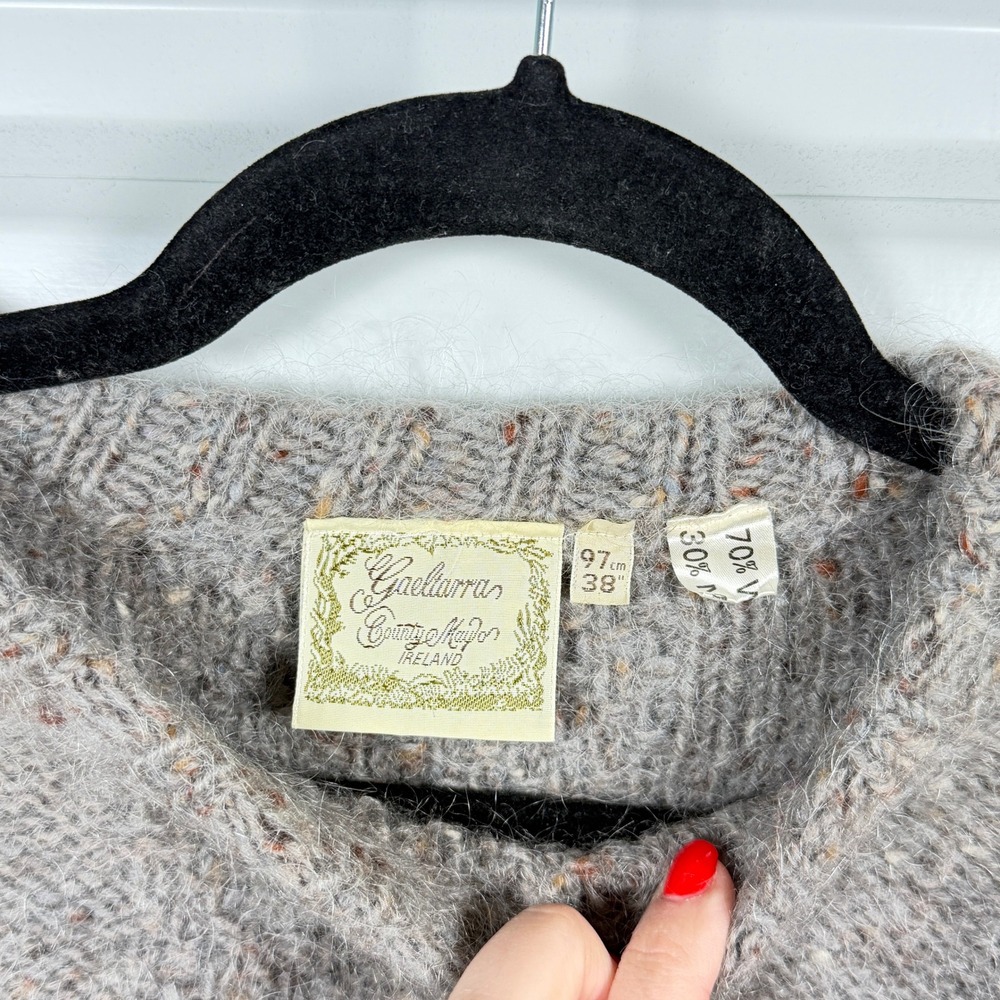 Gaeltarra Cable Knit Sweater Womens 38 Taupe Wool Mohair Ireland Vintage - Picture 3 of 7